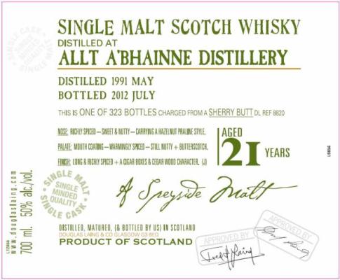 Allt-A-Bhainne 1991 DL The Old Malt Cask Sherry Butt DL 8820 50% 700ml