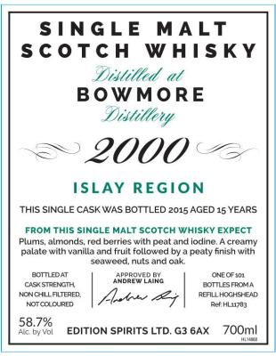 Bowmore 2000 ED Refill Hogshead HL 11783 58.7% 700ml