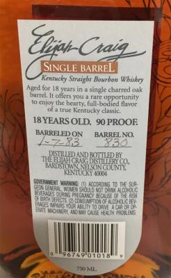 Elijah Craig 1983 Single Barrel New Charred Oak 830 45% 750ml