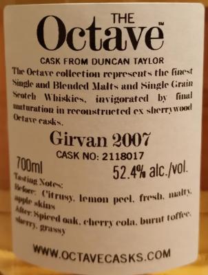 Girvan 2007 DT The Octave Oak Casks and Sherry Octave Cask Finish 2118017 52.4% 700ml