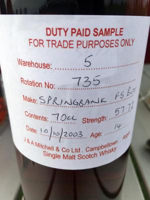 Springbank 2003 Fresh Sherry Butt Rotation 735 57.7% 700ml