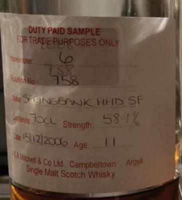 Springbank 2006 Duty Paid Sample For Trade Purposes Only Fresh Sherry Hogshead Rotation 758 58.1% 700ml