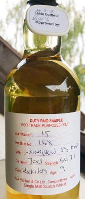 Longrow 2009 Duty Paid Sample For Trade Purposes Only Refill Sherry Hogshead Rotation 168 60.7% 700ml