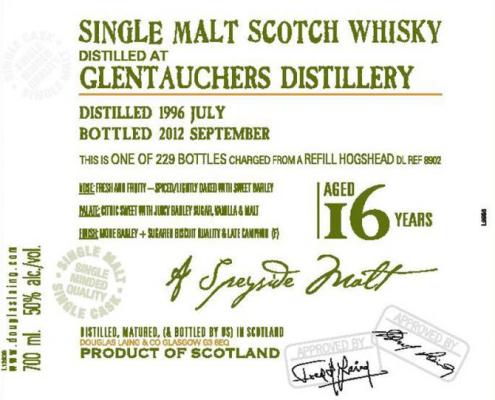 Glentauchers 1996 DL The Old Malt Cask Refill Hogshead DL 8902 50% 700ml