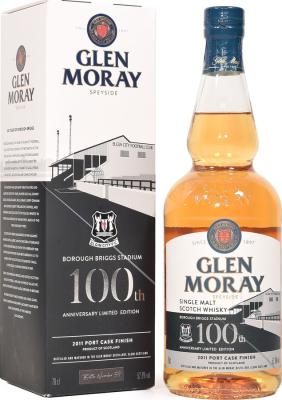 Glen Moray 2011 ex-bourbon and port finish celebrate the 100th anniversary of the Borough Briggs Stadium used by the Elgin City Football Club 52.8% 700ml