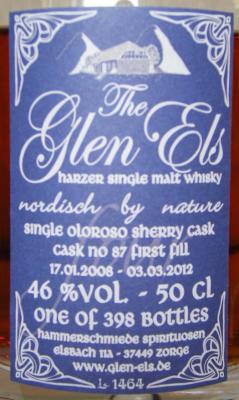 Glen Els 2008 Sherry 1st Fill Oloroso Sherry Cask 87 46% 500ml