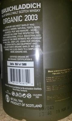 Bruichladdich Organic American Oak Casks 46% 700ml