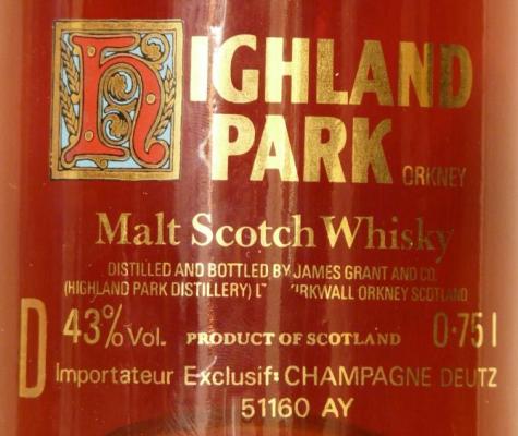 Highland Park 12yo Screen printed label Malt Scotch Whisky champagne Deutz France 43% 750ml