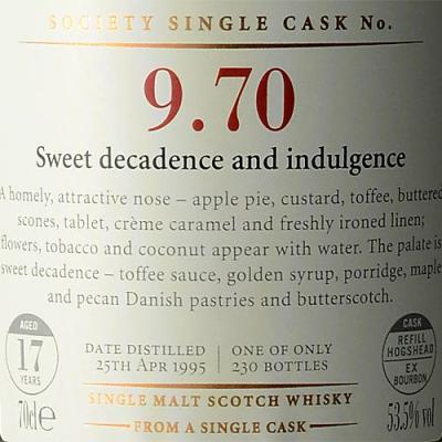 Glen Grant 1995 SMWS 9.70 Sweet decadence and indulgence Refill Ex-Bourbon Hogshead 9.70 53.5% 700ml