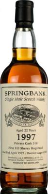 Springbank 1997 Private Cask Bottling First Fill Sherry Hogshead #316 53.2% 700ml