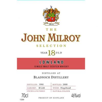 Bladnoch 1990 JY The John Milroy Selection Hogshead R1220 46% 700ml