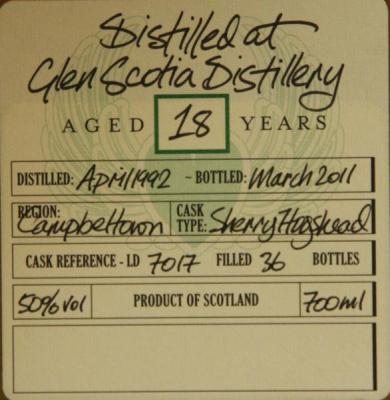 Glen Scotia 1992 DoD Sherry Hogshead LD 7017 La Boutique du Chemin 50% 700ml