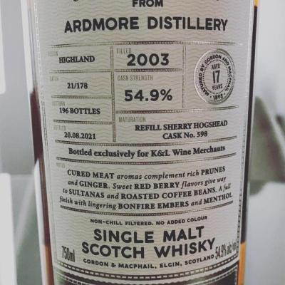 Ardmore 2003 GM Refill Sherry Hogshead K&L Wine Merchants 54.9% 750ml