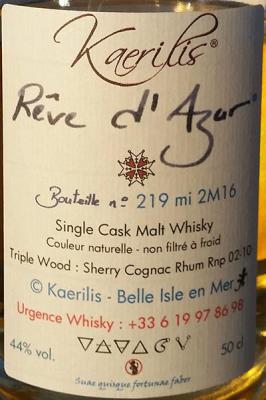 Kaerilis Reve D'Azur Sherry & Rhum Cask 44% 500ml