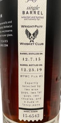 New Riff 2015 Single Barrel Pick #5 Charred White Oak Wright-Patt Whisky Club 56.3% 750ml