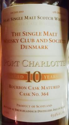 Port Charlotte 2002 Private Cask Bottling Bourbon Cask 364 The Single Malt Whisky Club and Society Denmark 63.9% 700ml