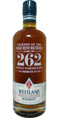 Westland Cask No. 262 Single Cask Release New American Oak 24-month air-dried staves 262 The Friends of the Cedar Watershed 54.85% 750ml