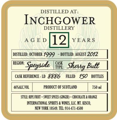 Inchgower 1999 DoD Sherry Butt LD 8886 46% 750ml