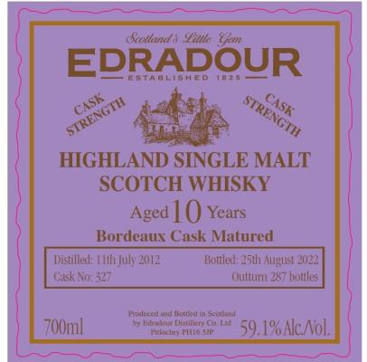 Edradour 2012 Bordeaux Cask Matured Bordeaux Cask 59.1% 700ml