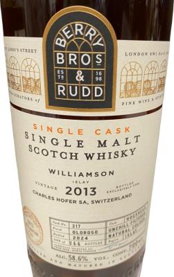 Williamson 2013 BR Single Cask Charles Hofer SA Switzerland 58.6% 700ml