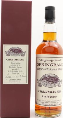 Springbank Christmas 2013 Private Bottling Burgundy Wood Shareholders Directors & Staff 46% 700ml