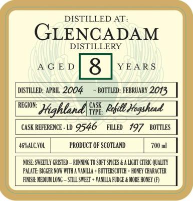 Glencadam 2004 DoD Refill Hogshead LD 9546 46% 700ml