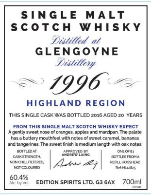 Glengoyne 1996 ED Refill Hogshead HL 12825 60.4% 700ml