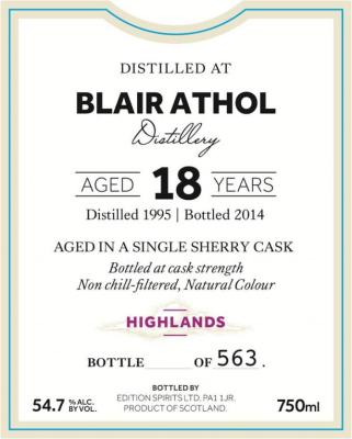 Blair Athol 1995 ED The 1st Editions Sherry Butt 54.4% 750ml