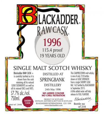 Springbank 1996 BA Sherry Cask 57.7% 750ml