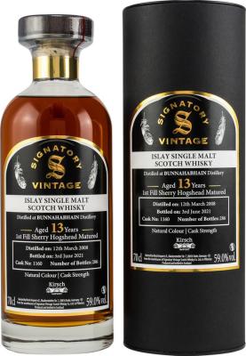 Bunnahabhain 2008 SV 13yo 1st Fill Ex-Sherry Hogshead #1160 Kirsch Import 59% 700ml