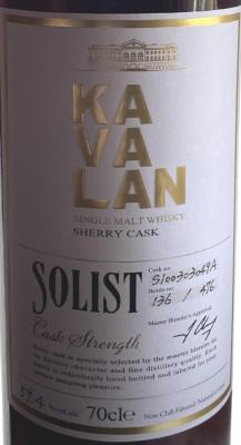 Kavalan Solist Sherry S100303049A 59.4% 700ml