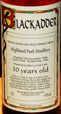Highland Park 1988 BA Sherry Oak Cask 11930 43% 700ml