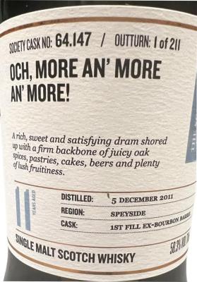 Mannochmore 2011 SMWS 64.147 Och more an more an more 1st Fill Ex-Bourbon Barrel 58.3% 700ml