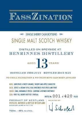 Benrinnes 1999 DL FassZination 1st Fill Sherry Butt VF#9566 for Vom Fass 46% 700ml