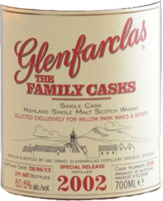 Glenfarclas 2002 #2196 for Willow Park Wines & Spirits 60.6% 700ml