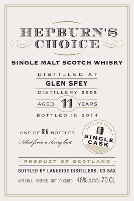 Glen Spey 2002 LsD Hepburn's Choice Sherry Butt 46% 700ml