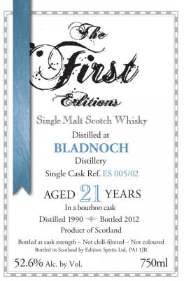 Bladnoch 1990 ED Bourbon Cask ES 005/02 52.6% 750ml