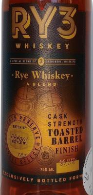 RY3 Rye Whisky Cask Strength 61% 750ml