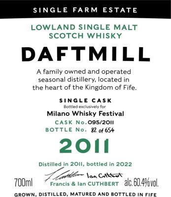 Daftmill 2011 Bottled for Milano Whisky Festival 10yo 60.4% 700ml