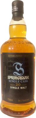 Springbank 20yo Single Cask Refill Sherry Pacific Edge Wine & Spirits 54.1% 750ml
