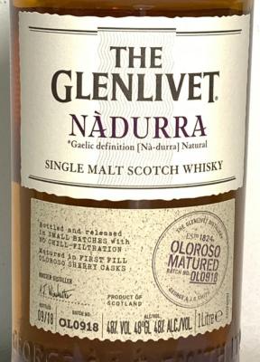 Glenlivet Nadurra Oloroso Matured Batch OL0918 Travel Retail 48% 1000ml