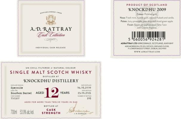 Knockdhu 2009 DR Bourbon Barrel 53.9% 700ml