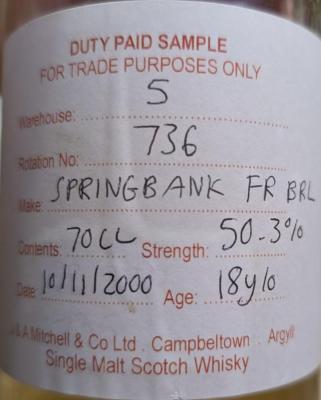 Springbank 2000 Duty Paid Sample For Trade Purposes Only 50.3% 700ml
