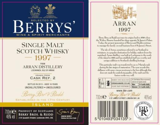 Arran 1997 BR Berrys Marsala Cask Finish 2 46% 700ml