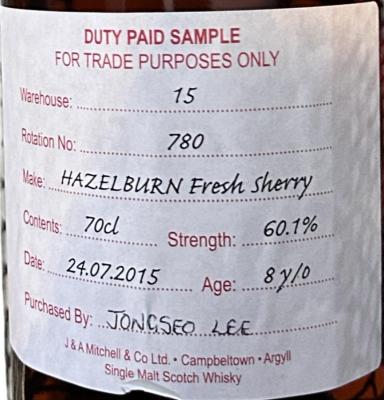 Hazelburn 2015 Duty Paid Sample For Trade Purposes Only 60.1% 700ml