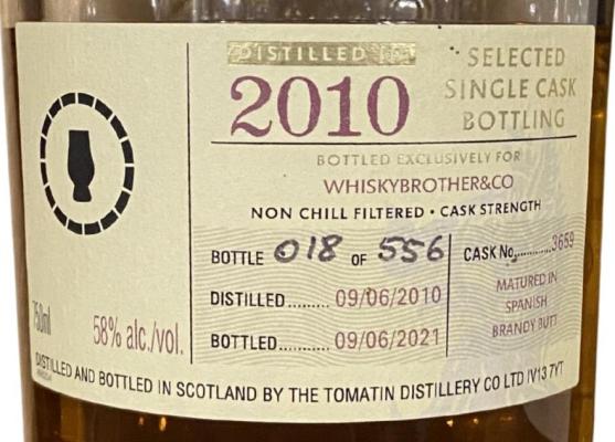 Tomatin 2010 Single Cask Whiskybrother & Co 58% 700ml