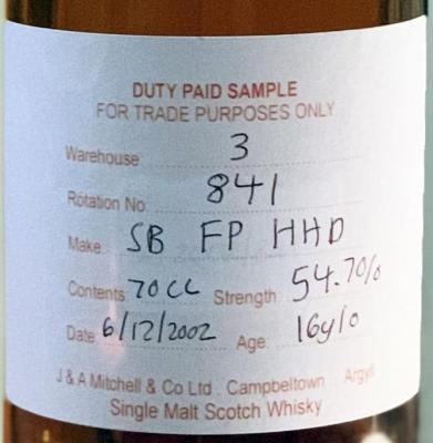 Springbank 2002 Duty Paid Sample For Trade Purposes Only Fresh Port Hogshead Rotation 841 54.7% 700ml