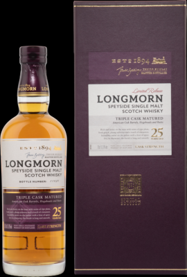 Longmorn 25yo Triple Cask Matured American Oak Barrels Hogsheads & Butts 53.7% 700ml