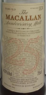 Macallan 1962 The Anniversary Malt Importato da Giovinetti & Figli Milano 43% 750ml