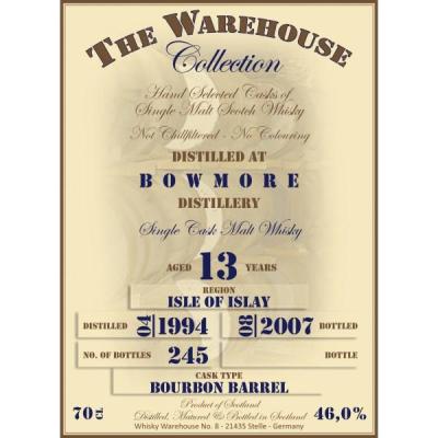 Bowmore 1994 WW8 The Warehouse Collection Bourbon Barrel 46% 700ml